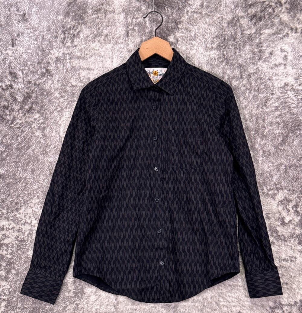 Naked & Famous Shirt Small Mens Country Kimono Arrows Indigo Blue Long Sleeve